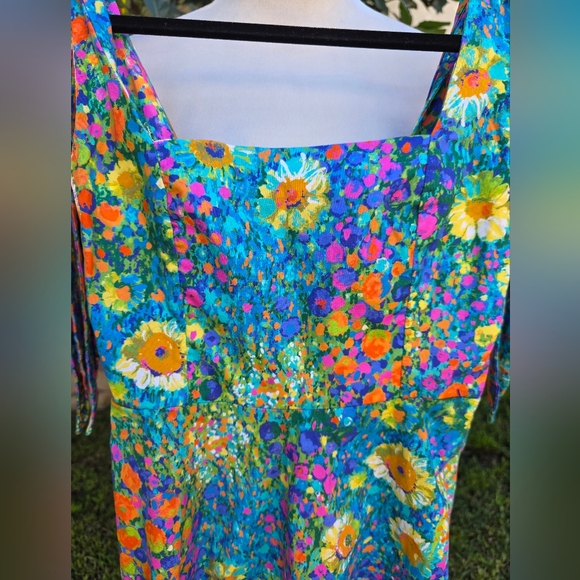 Show Me Your MuMu Blue Floral Mini Dress with Green Accents - Picture 4 of 7